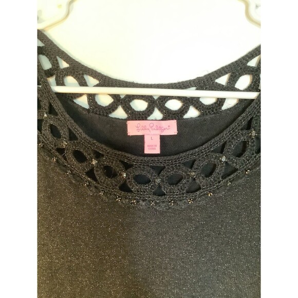 Lily Pulitzer Kathleen Black Sweater Round Neck Pullover Black Sz Large - Picture 2 of 6